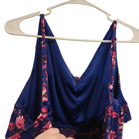 Torrid Blue Pink Floral Boho Smocked V-Neck Peplum Eyelet Cami Tank Top Size 5X - Picture 7 of 10